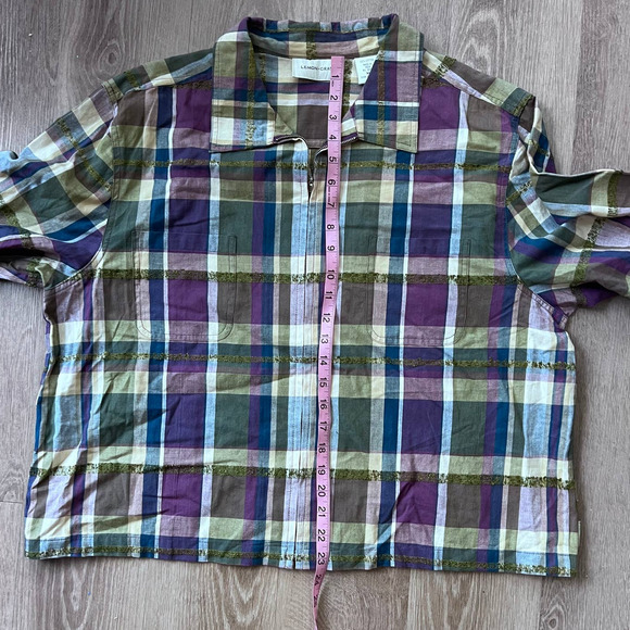 Lemon Grass XL Plaid Multicolor/Purple Zipper Shirt - Picture 12 of 13